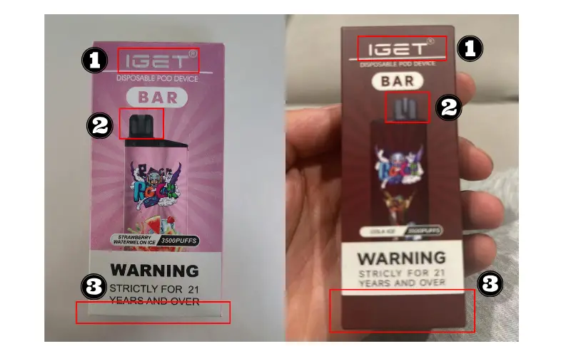 Fake VS Real IGET Bar: Packaging
